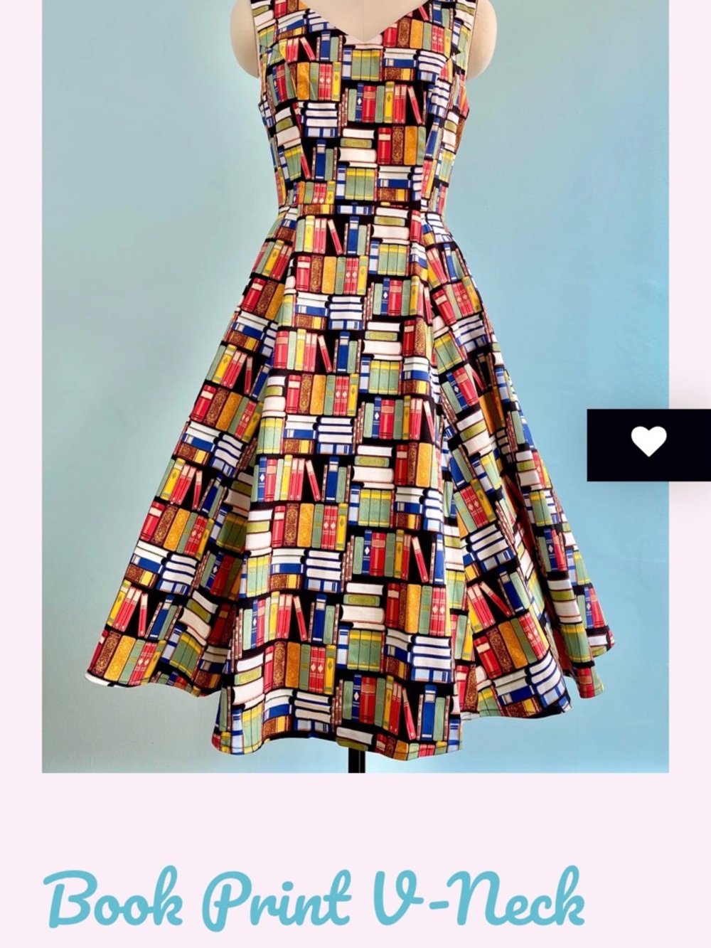 V-Neck Midi Dress in Multicolor Book Print